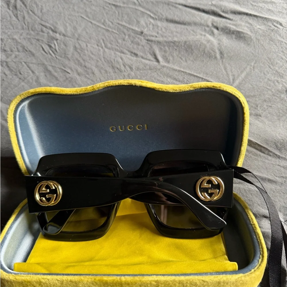 Gucci Black Oversized Square Sunglasses with Yellow Case